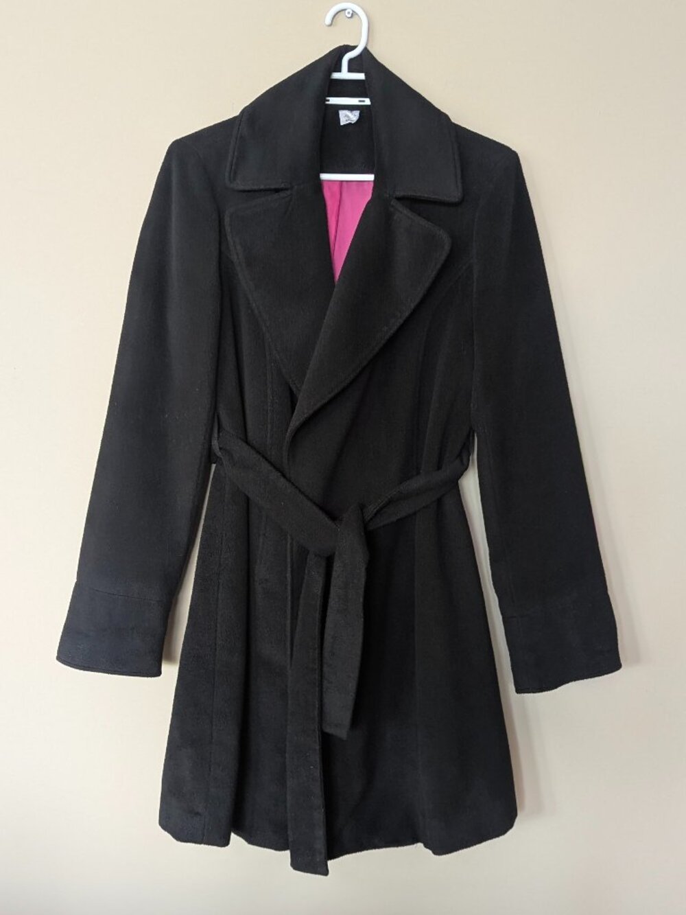 Jockey Black Tie-Waist Wrap Peacoat - mid length long sleeve trench coat